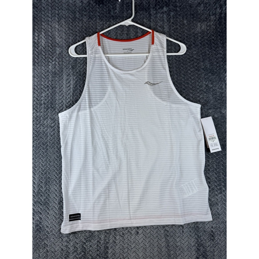 Saucony Kinvara Tank Top Mens Medium White Stretch Racerback SAM800364/SS25